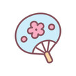 Cute paper fan icon. Hand drawn illustration of a japanese hand fan isolated on a white background. Kawaii sticker. Vector 10 EPS.