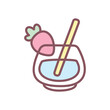 Cute cocktail glass icon. Hand drawn illustration of a blue cocktail decorated with a strawberry isolated on a white background. Kawaii sticker. Vector 10 EPS.