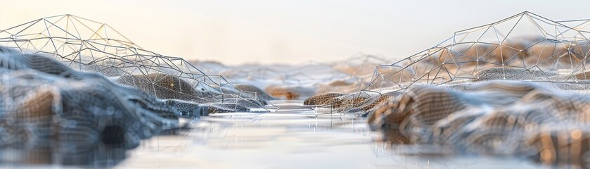 Wall Mural - A computer generated image of a mountain range with a river running through it