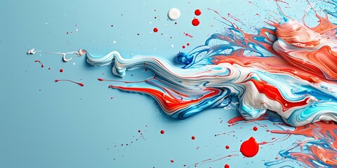 Wall Mural - mix of red white blue color paints with forming abstract patterns against blue background