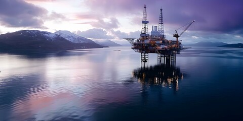Wall Mural - Offshore oil rig extracting gas and crude oil on the sea. Concept Oil Extraction, Offshore Operations, Petroleum Industry, Environmental Impact, Energy Production