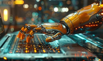 Poster - Robot hand pressing laptop key