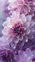 Poster - abstract close up of white and purple dahlia flowers frozen in ice