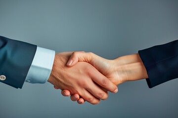 Poster - Business handshake, corporate partnership, professional teamwork. Successful businessmen in suits, office meeting. Trust, agreement, cooperation concept. Men shaking hands, closeup