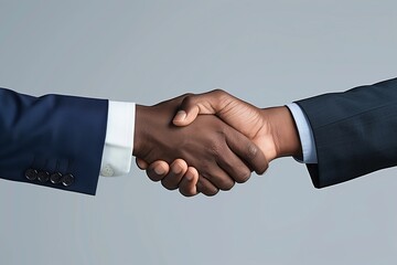 Poster - Business handshake, successful partnership in modern office. Men and woman in suits, teamwork and agreement concept. Professional cooperation, formal corporate background.