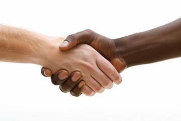 Aufkleber - Interracial handshake, partnership agreement, business unity. Caucasian and black hands, diversity concept. Successful business deal, teamwork and cooperation, horizontal closeup.