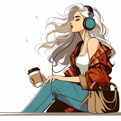 Wall Mural - A girl enjoying music