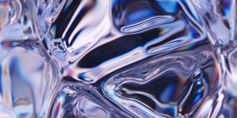 Poster - Liquid glass or ice cell surface with refraction and dispersion effect. Transparent organic bubbles. Abstract background. Thin film colors fluid. 3d rendering