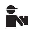 Delivery man holding box icon, Shipping courier silhouette symbol, Pictogram flat design for apps and websites, Vector illustration