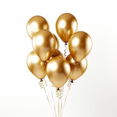 Golden metallic balloons isolated on white background