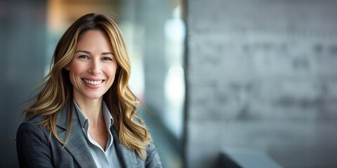 Wall Mural - Young businesswoman, professional in business setting. Happy adult female, portrait of a successful person.