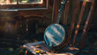 Bluegrass Banjo A vibrant bluegrass banjo resting against a wooden chair its metal strings and resonator plate hinting at the lively twang of Appalachian music.