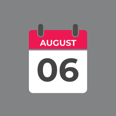 August 6 calendar reminder. 6 August daily calendar icon template. Calendar 6 August icon Design template. Vector illustration
