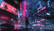 Merge the essence of cyberpunk aesthetics with photorealistic 3D renderings