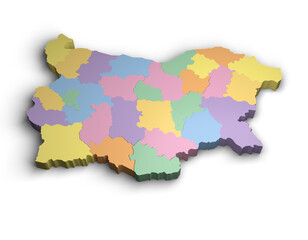  3d Bulgaria color map illustration white background isolate