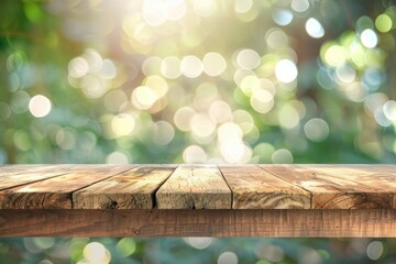 Wall Mural - Blank Table Top. Abstract Green Bokeh Background with Blurred White Gradients