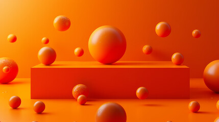 Wall Mural - A colorful display of orange spheres on a red background