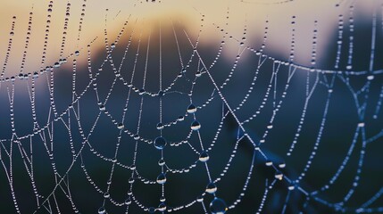 close-up of Spider web covered in water drops