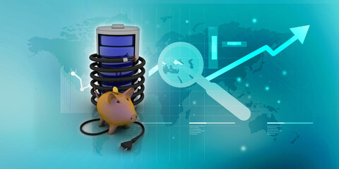 Poster - 3d rendering Fiber optical cable detail connected database NEAR piggy bank
