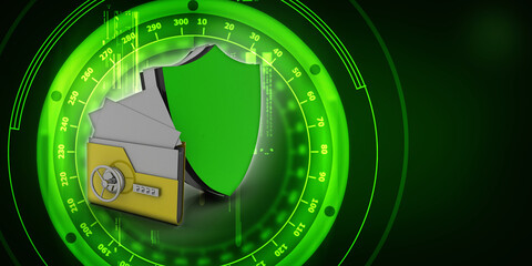 Poster - 3d rendering image laptop folder with shield protected key