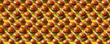 Fototapeta  - Fast food pattern of cheese burger on blue background. Retro 3d illustration