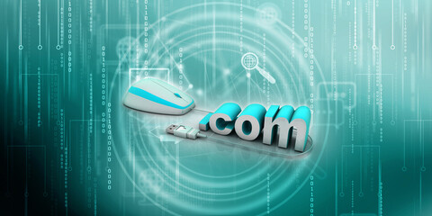Poster - 3d illustration word dot com connected mouse


