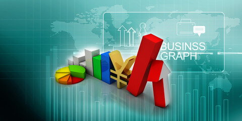 Poster - 

3d illustration Yen Symbol with graph