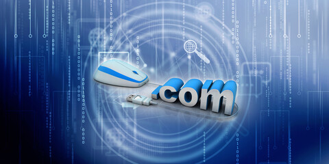 Poster - 3d illustration word dot com connected mouse

