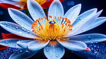 Poster - Close-up image of dew drops on a flower - Generative AI
