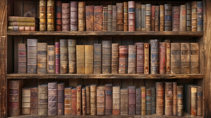 Wall Mural - antique books in shelves, library books for study, used as background 