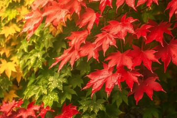 Wall Mural - Beautiful color maple leaf on tree