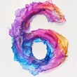 6 six number in watercolor painting on a white background