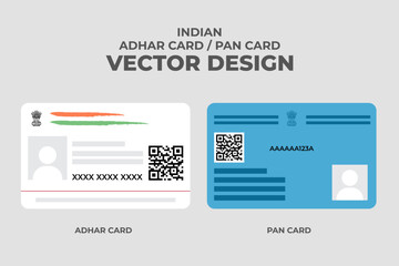 Dummy Aadhar card Pan card, identity document for Indian citizen issued by Government of India. Vector