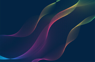 Wall Mural - abstract dark blue background with colorful wave flow lines