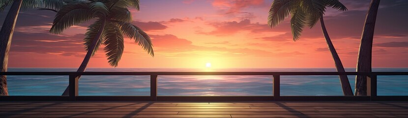 Poster - A beautiful sunset over the ocean with palm trees in the background