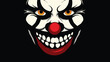 Scary clown face digital art, menacing smile, sharp teeth, intense eyes. Malevolent clown illustration, horror theme, black red colors, yellow eyes. Frightening graphic, sinister expression