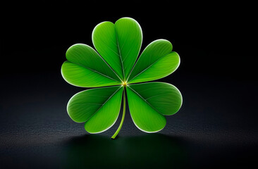 Clovers leaves on black background. The symbolic of Four Leaf Clover the first is for faith, the second is for hope, the third is for love, and the fourth is for luck