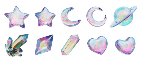 Poster - Colorful holographic element set pack isolated background 3d rendering	
