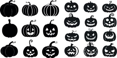 Poster - Pumpkins icons. black halloween pumpkin silhouette set