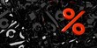 Heap of black percent sign symbols background with one red on top, sale, discount, black friday or sales price reduction concept
