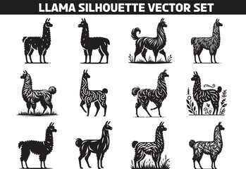 Sticker - Llama Silhouette Vector Illustration Set