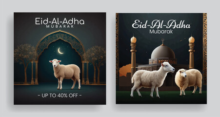 3d Eid al adha mubarak islamic festival illustration background and eid sale offer social media post and facebook ads template islamic greetings card design 