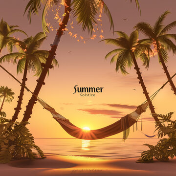 illustration of Summer Solstice displaying a sunset over a serene beach