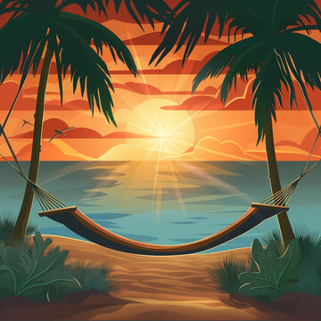 illustration of Summer Solstice displaying a sunset over a serene beach