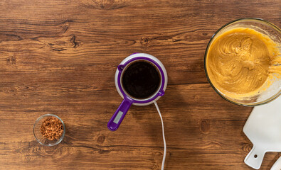 Wall Mural - Baking Gingerbread Bundt Cake with Caramel Frosting Ingredients