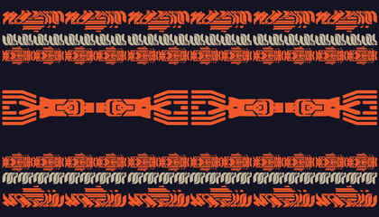 Wall Mural - retro ethnic tribal mix to cyberpunk pattern seamless background for fabric and textile,2d illustrat