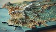 state map of America ,USA Craft a 3D-rendered, photorealistic close-up shot of a state map, highlighting the texture and depth of the terrain and landmarks with meticulous precision.,