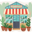 © Александра Кириченко - Succulent flowers shop. Flat plants shop with plants, flowers, cacti and succulents vector illustration