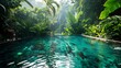 © yuchen - Breathtaking swimming pool nestled amidst lush tropical foliage, the crystal-clear water reflecting the vibrant greens of the surrounding plants