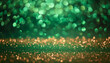 Shiny sapphire glittery bokeh with green and gold colors sparkling festive light spotted backdrop.
